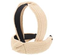 YARNOW 2pcs Raffia Headbands for Women Knotted Design, Beige Hair Bands Made of Natural Raffia and Plastic, Reliable Hair Fixing Accessories for Parties and Entertainment