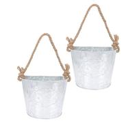 YARNOW 2pcs Rustic Metal Hanging Flower Pots with Iron and Hemp Rope Compact Wall Mounted Flower Vase for Hallways and Outdoor Country Garden Style Décor
