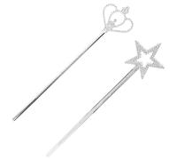 YARNOW 2Pcs Silver Plated Star Wand and Crown Wand Set for Pretend Play, Fairy Godmother and Princess Dress Up Accessories for Birthday, Halloween, Wedding, Cosplay