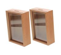 YARNOW 2pcs Transparent Piggy Bank for Tips and Savings Picture Frame Design Wooden Money Saving Box for Adults and Boy Girl for Coffee Decor