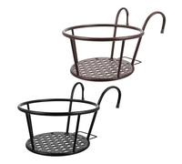 YARNOW 2pcs Wall-Mounted Patio Railing Flowerpot Racks with Black and Antique Copper Finish, Hanging Balcony Planter Stands for Indoor and Outdoor Garden Use