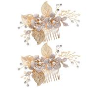 YARNOW 2pcs Wedding Hair Comb Gold with Leaf Motif, Lightweight Metal Bridal Side Combs for Brides and Bridesmaids, Flexible Classic Style Hair Accessories for Occasions