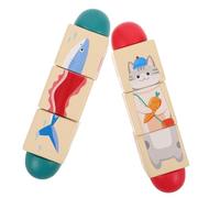 YARNOW 2pcs Wooden Animal Rotating Puzzle Montessori Educational Spin Blocks with Safe Smooth Edges Interactive Fine Motor Skill Development and Hand-eye Coordination Realistic Land Ocean