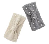 YARNOW 2pcs Woolen Knit Headbands with Pearl Detail for Women, Comfortable and Easy Maintenance Ear Warmers, Stylish Vintage Hair Accessories Suitable for Casual and Formal Wear