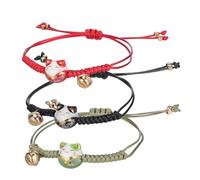 YARNOW 3 Pcs Adjustable Maneki Neko Cat Bracelet Lightweight Japanese Wristband with Bell for Daily Wear and Prosperity Gifts