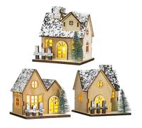 YARNOW 3 Pcs LED Christmas Wooden Houses Set with Lights Unfinished Wooden Village Ornaments for Festive Shelf Fireplace Table Centerpiece Decorations
