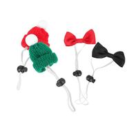YARNOW 3 Sets Mini Pet Hats with Bow Ties Knitted Warm Christmas Decorations for Small Pets Like Hamsters Reptiles and Chickens Festive Party Accessories Red Green Hats Red Black Bow Ties