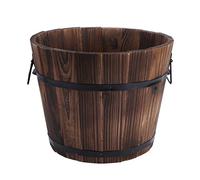 YARNOW 30cm Diameter Shallow Wooden Planter Barrel with Drainage Holes - Whiskey Barrel Style Flower Bucket for Indoor Outdoor, Garden Decorative Pot