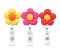 YARNOW 3pcs Assorted Color Flower Shaped Badge Holders with Stainless Steel and Pp Material Good Stretch Retractable Badge Clips for Organizing Nurse Id Office Staff and Factory Workers
