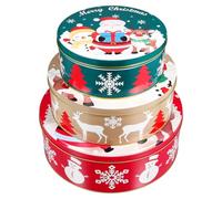 YARNOW 3pcs Christmas Cookie Tins, Round Metal Containers with Lids, Christmas Tinplate Cookie Containers for Storing Candies Biscuits Treat And Gifts