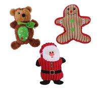 YARNOW 3pcs Christmas Plush Dog Chew Toys Squeaky Bite Resistant Toys for Pets Featuring Santa Snowman and Bear for Reducing Boredom and Encouraging Healthy Chewing
