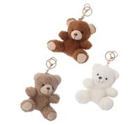 YARNOW 3pcs Cute Plush Sitting Fluffy Bear Keychain Set with Gold Metal Rings, Small Soft Animal Backpack Charms for Birthday Party, Valentine’s Day, School Bag Accessories