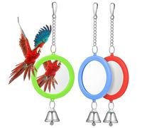 YARNOW 3pcs Double-sided Bird Mirrors with Bell Interactive Toys for Parrots Cockatiels and Budgies Easy to Install Cage Accessories for Bird Play and Reflection