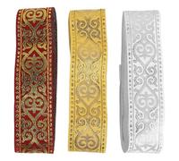 YARNOW 3pcs Gold Fringe Trim Lace Embroidered Sew on Trim for Sewing, 3.3cm Wide Polyester Delicate Ethnic Aesthetic Lace Edge for Dress Skirt Waistband, Easy to Sew and Skinfriendly