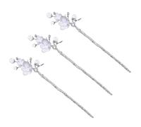 YARNOW 3pcs Pearl Hair Forks Hair Chopsticks, White Zinc Alloy and False Pearl, Blossom Pattern, Vintage Retro Chinese Style, Easy to Fix, for Wedding and Dating, Wife or Girlfriend