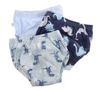 YARNOW 3pcs Potty Training Pants for Boys, Washable Eco Cotton Cloth Diaper Covers, Breathable Absorbent Nappy Training Underwear Shorts, Size M, Blue Dinosaur Design