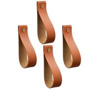 YARNOW 4 Pcs Pu Curtain Rod Straps Wall Mount Hooks Bohemian Style Brown Leather Multi-Functional Simple and Delicate Design Wall Mounted for Kitchen Bathroom