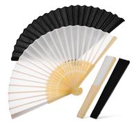 YARNOW 4 Pieces Chinese Style Folding Handheld Fan Set Retro Bamboo and Silk Classic Fans White and Black for Women’s Accessories and Traditional Party Use