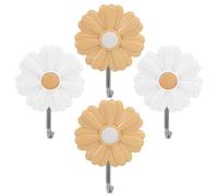 YARNOW 4pcs Adhesive Wall Hooks Clothes Hat Hanger Stainless Steel Strong Bearing Capacity Punch-Free Decorative Daisy Flower Hooks for Home Decor Random Color