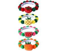 YARNOW 4pcs Adjustable Fruit Balls Design Pet Collar Set for Cats and Dogs, Cute Cartoon Plush Neck Straps with Pineapple, Strawberry, Watermelon, Carrot, Festival Decorative Necklaces