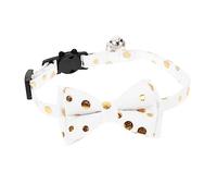 YARNOW 4pcs Decorative Detachable Bowknot Cat Collar Bell Skin-friendly Pet Accessory for Comfortable Everyday Wear Double Design Stylish White and Gold Pattern