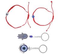 YARNOW 4pcs Evil Eye Bracelets and Keychains Set with Braided Rope and Alloy Material for Longevity and Multiple Combinations, Stylish Spiritual Jewelry for Protection and Daily Wear
