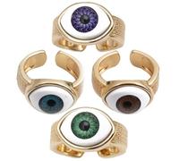 YARNOW 4Pcs Evil Eye Copper Rings Gold Plated Adjustable Open Bands for Men Women, Unique Viking Style Jewelry Suitable for Casual and Urban Fashion