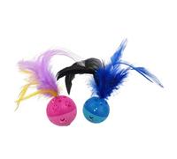 YARNOW 4pcs Interactive Cat Ball with Built-in Bell Soft Plume Teasing Cat Balls 2 Blue 2 Pink Cute Paw Print Chewing for Kitten Play