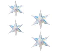 YARNOW 4pcs Iridescent Hexagonal Star Pendant Hanging Decorations for Christmas Tree and Wedding Party, Silver Synthetic Material Ornaments Lovely Style