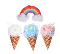 YARNOW 4pcs Kids Ice Cream Bath Sponge Loofahs Set Soft Exfoliating Shower Puff for Gentle Body Cleansing Colorful Bath Accessories