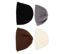 YARNOW 4pcs Men's Knit Kufi Hats Soft Muslim Beanie Caps for Winter Prayer Daily Wear Sturdy Knitting Comfortable Breathable African Muslim Hats in Black White Gray