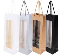 YARNOW 4pcs Paper Wine Bottle Bags with Convenient Handle and Window Handheld Wine Bag for Gifting and Personal Use