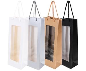 YARNOW 4pcs Paper Wine Bottle Bags with Convenient Handle and Window Handheld Wine Bag for Gifting and Personal Use