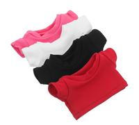 YARNOW 4pcs Plush Bear Clothes Set for 9cm Stuffed Animal Dolls, Sublimation Short Sleeve T-Shirts in White, Rose Red, Black, and Red, Reusable Doll Supply Replacement Apparel