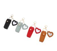YARNOW 4pcs Portable Lipstick Travel Case with Mirror and Keychain, Pu and Metal Material, Spacious and Fashionable Lipstick Holder for Handbag or Business Trips