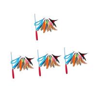 YARNOW 4sets Interactive Cat Teaser Sticks Set Funny Cat Toys Extendable Replacement for Indoor Engaging and Healthy Playtime Red Handle and Rod