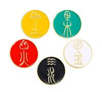 YARNOW 5pcs Alloy Chinese Five Element Brooch Pins Set, Symbolic Series Clothing Lapel Pins Elegant Design and Artistic Craftsmanship, Versatile Accessory for Backpacks and Hats,