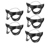 YARNOW 5pcs Black Cat Half Face Masks for Halloween Carnival Party, Made of Sturdy Plastic with Elegant Sl esign, Suitable for Formal Events and Themed Group Parties