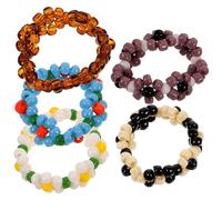 YARNOW 5pcs Ladies Beaded Flower Rings Elastic Band Colorful Fashion Finger Jewelry Accessories for Bohemian Style Craftsmanship Random Color