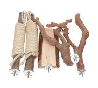 YARNOW 5pcs Large Natural Wood Parrot Perch Set with Claw Grinding Branches and Rope for Cage Stand, Indoor Bird Playstand for Cockatoos Macaws Conures