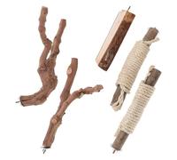 YARNOW 5pcs Large Natural Wooden Bird Perch Stand Set with Rope for Parrot Cage, Vertical Claw Grinding Branches Suitable for African Grey, Cockatiel, Conure