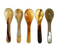 YARNOW 5pcs Natural Ox Horn Spoons for Coffee Bar Espresso Tea Comfortable Handle Kitchen Essentials Short Handle for Desserts