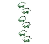 YARNOW 6pcs Adjustable Pet Dog Collars Bowtie and Bell for Patrick's Day Celebrations Comfortable and Cat Accessories