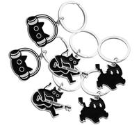YARNOW 6pcs Black Cat Keychain Cartoon Catshaped Alloy Keyring with Music Note Charm Smooth Surface Versatile Accessory for Everyday Gear and Backpack Accessories