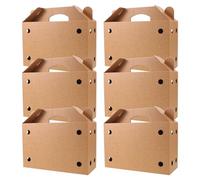 YARNOW 6Pcs Cardboard Poultry Carrier Box with Breathable Design and Kraft Leather Handle Small Animal and Bird Transport Shipping Box for Rabbits, Small Dogs 12.2X8X5.1