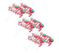 YARNOW 6pcs Glitter Strawberry Cake Topper for Birthday Party Supplies Reusable Sparkly Fruit Theme Dessert Table Decor Floral Berry Centerpiece for Shower and Celebration