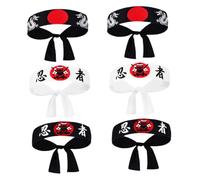 YARNOW 6pcs Japanese Ninja Headbands for Men - Wide Hachimaki Karate Headband Set for Cosplay Cooking and Sports - Samurai Hair Accessories for Anime and Parties