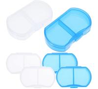 YARNOW 6Pcs Small Portable Medicine Dispenser Boxes Transparent Two-Compartment Plastic Organizers for Travel and Home Use Compact Pill Case with Blue and White Colors Clean Storage
