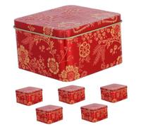 YARNOW 6pcs Tinplate Gift Box Square Red Chinese Style Wedding Favor Box with Lid Large Capacity for Festive Occasions Baptism Return Presents 809 Large