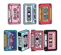 YARNOW 7Pcs Cassette Tape Embroidered Iron on Patches Sew on Repair Applique for Clothes Jackets Bags Suitable for Clothing DIY and Mending